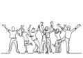 Continuous line drawing of happy cheerful crowd of people