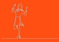 Continuous line drawing of happy cheering woman Royalty Free Stock Photo
