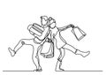 Continuous line drawing of happy couple with holiday gifts