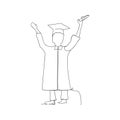 continuous line drawing of happy graduate man. isolated sketch drawing of happy graduate man line concept. outline thin stroke