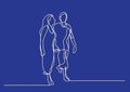 Continuous line drawing of happy older couple walking