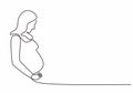Continuous line drawing of Happy pregnant girl, silhouette picture of mother. Vector illustration woman portrait simplicity design Royalty Free Stock Photo