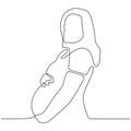 Continuous line drawing of Happy pregnant girl, silhouette picture of mother. Vector illustration woman portrait simplicity design Royalty Free Stock Photo