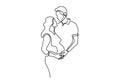 Continuous line drawing of Happy pregnant woman and her husband. Couple family, silhouette picture of mother Royalty Free Stock Photo