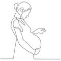 Continuous line drawing of Happy pregnant woman, silhouette picture of mother Royalty Free Stock Photo