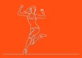 Continuous line drawing of happy running athlete woman