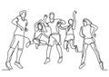 Continuous line drawing of happy teenagers jumping and having fun