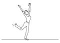 Continuous line drawing of happy woman raising hands