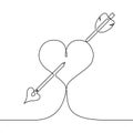 Continuous line drawing heart pierced by an arrow