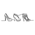 Continuous line drawing of highheels shoe for woman fashion isolated on white background vector illustration