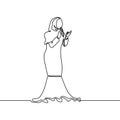 Continuous line drawing of hijab singer wearing scarf on the stage