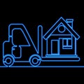 Continuous line drawing Home Move with Removal Porter Help Courier Service icon neon glow vector illustration concept