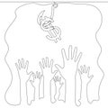 Continuous line drawing Hooked money and reaching hands icon vector illustration concept Royalty Free Stock Photo