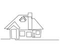 Continuous line drawing of house, residential building concept, logo, symbol, construction, vector illustration simple.