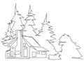 Continuous line drawing of house, residential building concept, logo, symbol, construction, vector illustration simple.