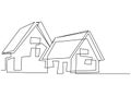 Continuous line drawing of house, residential building concept, logo, symbol, construction, vector illustration simple.