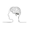 Continuous line drawing of human head profile with brain illustration inside Royalty Free Stock Photo