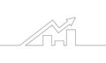 Continuous line drawing of increasing chart. Arrow up, business growth. Bar chart icon. Royalty Free Stock Photo