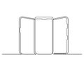 Continuous line drawing of isolated vector object - three standing vertical smart phones