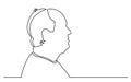 Continuous line drawing of isolated on white background profile portrait of bald senior man