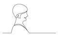 Continuous line drawing of isolated on white background profile portrait of smiling senior woman Royalty Free Stock Photo