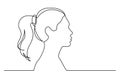 Continuous line drawing of isolated on white background profile portrait of young woman with ponytail Royalty Free Stock Photo