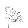 continuous line drawing of jazz musicians playing trumpet music instruments Royalty Free Stock Photo