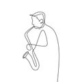 continuous line drawing of jazz musicians playing trumpet music instruments Royalty Free Stock Photo