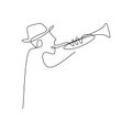 continuous line drawing of jazz musicians playing trumpet music instruments Royalty Free Stock Photo