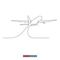 Continuous line drawing of jet plane. Template for your design works. Vector illustration Royalty Free Stock Photo