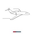 Continuous line drawing of jet plane. Template for your design works. Vector illustration Royalty Free Stock Photo