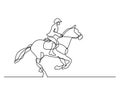 Continuous line drawing of jockey riding horse