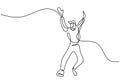 Continuous line drawing of jumping happy man. Young attractive male jump looks happy and freedom isolated on white background. Royalty Free Stock Photo