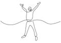 Continuous line drawing of jumping happy man. Young attractive male jump looks happy and freedom isolated on white background. Royalty Free Stock Photo