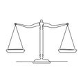 Continuous line drawing of justice scale. Law balance symbol. Vector illustration Royalty Free Stock Photo