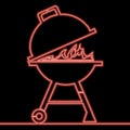 Continuous line drawing Kettle barbecue grill neon