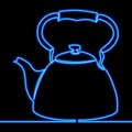 Continuous line drawing Kettle neon glow concept