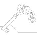 Continuous line drawing Key with dollar concept Royalty Free Stock Photo