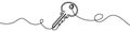 Continuous line drawing of a key for security and access concept