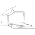 Continuous line drawing Laptop with graduation cap symbolizing online education and e learning success concept Royalty Free Stock Photo