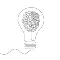 Continuous line drawing of light bulb and human brain logo. Idea concept Royalty Free Stock Photo