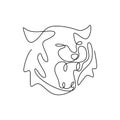 Continuous line drawing of lion. Lion`s head with masculine isolated on white background. Danger animal hand drawn one line art Royalty Free Stock Photo