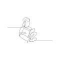 continuous line drawing of little girl reading book. isolated sketch drawing of little girl reading book line concept. outline Royalty Free Stock Photo