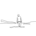 Continuous line drawing of lonely man on valley minimalism design on white background. Concept of alone person in outdoor vector