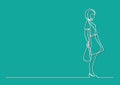 Continuous line drawing of lonely standing girl