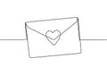 Continuous line drawing of Love letter with heart. Vector romantic mail for cards and invitation good for Valentine`s day theme