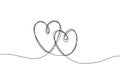 Continuous line drawing of love sign with two hearts embrace minimalism design scribble style