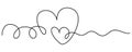 Continuous line drawing of love sign with two hearts embracing simple design on white background