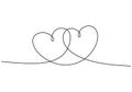 Continuous line drawing of love sign with two hearts. Romantic theme minimalism design on white background. A heart to show