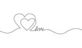 Continuous line drawing of love vector. Minimalism illustration abstract two hearts embracing symbol of couple and wedding. Single